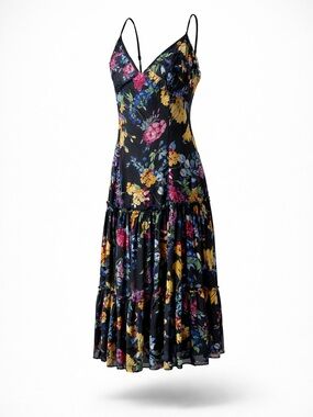 New with Tag! $198 Anthropologie Floral Spaghetti-Strap Dress Blooms Sz L